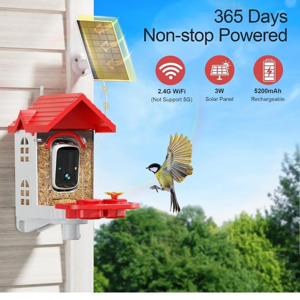 Red and White Bird Feeder with Camera